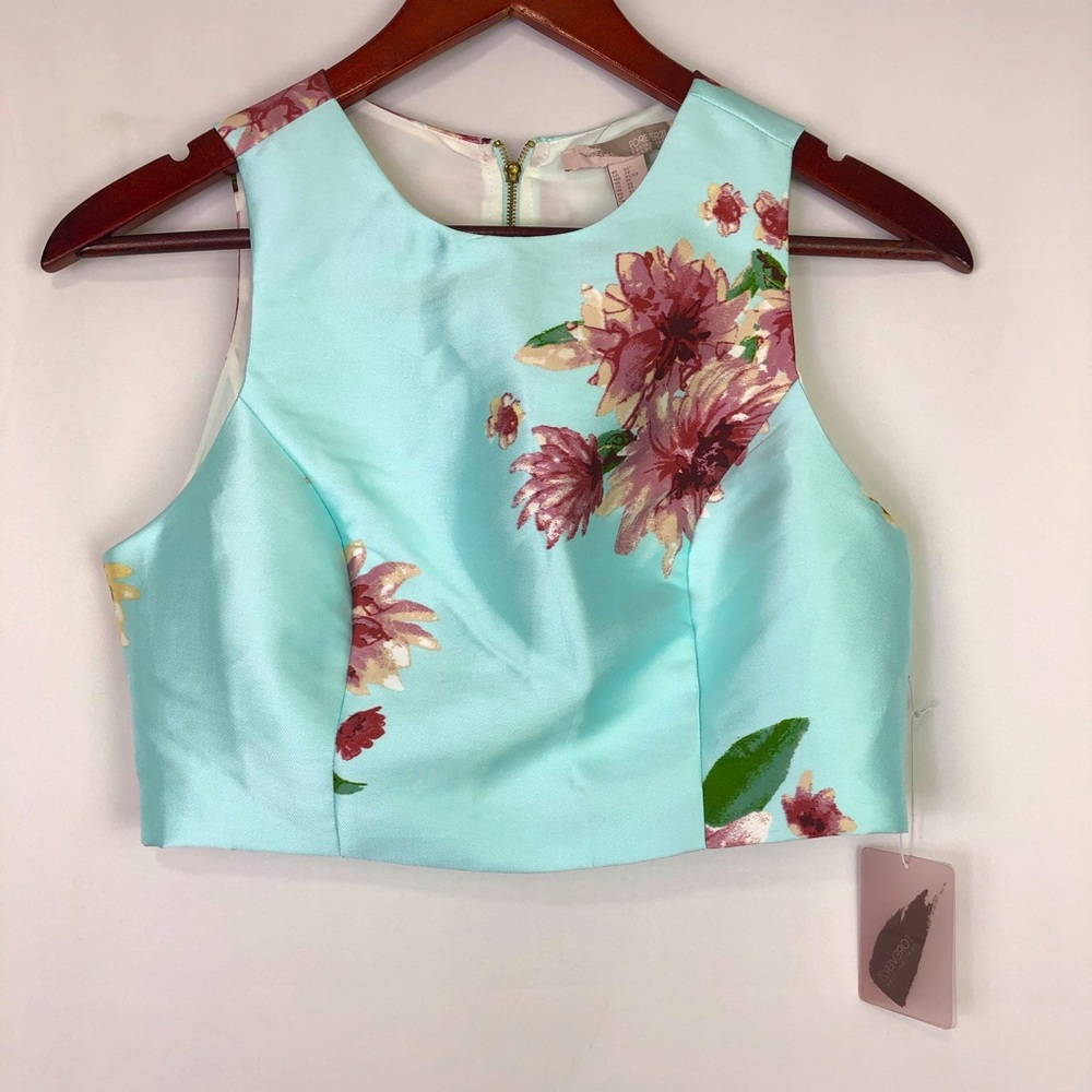 Forever21 Floral Crop Top Sleeveless Corset Crew Neck NWT Zipper Fitted Victoria